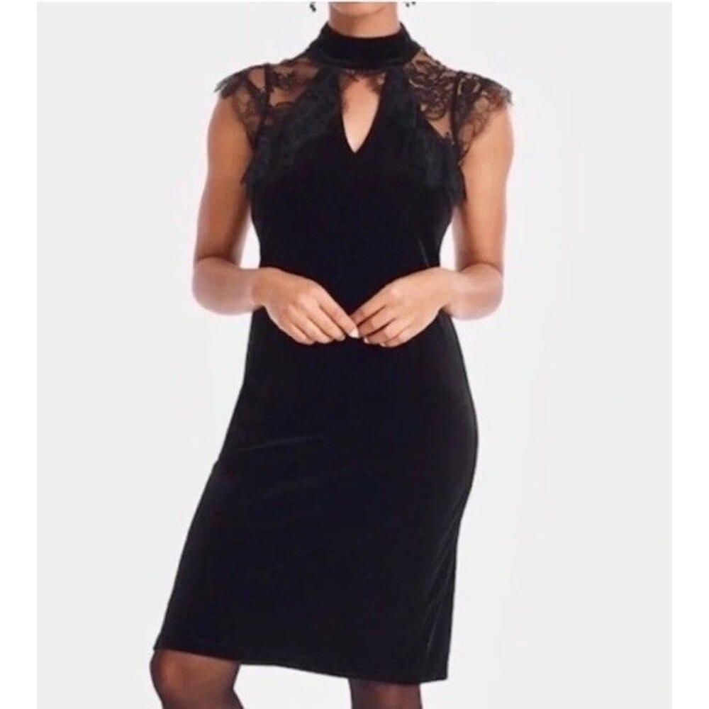 WHBM White House Black Market Dress 6 / S Black Velvet Lace Slip Gothic Witchy